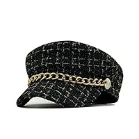 femmes chapeaux tweed plaid newsboy caps chaîne plat top visière cap vintage militaire femme automne hiver (color : d, size : 56-58cm)