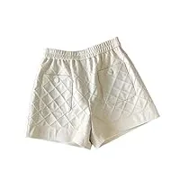 lmtossey femmes cuir poche casual shorts automne et hiver blanc jambe large bottes mini pantalon plaid shorts, ivoire, m (taille courte)