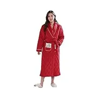 minuse peignoir d'hiver longue robe de nuit Épaisse en molleton de corail matelassé pour femme, kimono, chemise de nuit chaude À manches longues, vêtements de nuit,rouge,m.