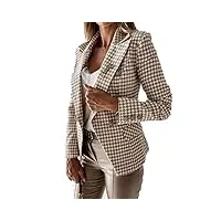 sukori manteaux pour femme plaid blazer women spring-autumn vintage tweed suits jackets office ladies chic slim blazers tops set coat (color : khaki, size : xx-large)