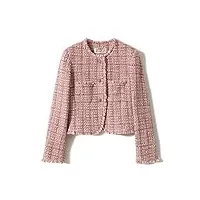 sukori manteaux pour femme plaid pink color single breasted tweed short jacket coats lady winter tassel outerwear (color : pink, size : l)