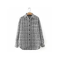 sukori manteaux pour femme autumn women stylish plaid tweed long jackets female long sleeve single breasted loose outwear girls coat (color : grijs, size : s)