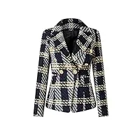 sukori manteaux pour femme winter luxurious plaid tweed woven women's blazers gold thread chic thicker jackets (color : black, size : m)