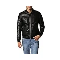 veste bomber en cuir véritable noir homme poches avec frisetti rindway, xxl, couette (autunne-hiver), noir, noir , xxl