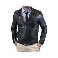 veste biker en cuir véritable noir homme slim quatre poches fermeture À glissière rindway, l, couette (autunne-hiver), marron foncé, marron foncé, l