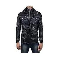 veste biker en cuir véritable homme slim multipoches accessoires argent rindway, xl, couette (autunne-hiver), noir, noir , xl