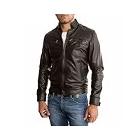 veste biker en cuir véritable noir homme slim quatre poches rindway, l, couette (autunne-hiver), marron foncé, marron foncé, l