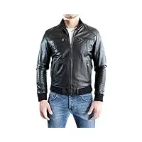 bomber veste en cuir véritable noir homme avec quatre poches fermeture À glissière rindway, xl, couette (autunne-hiver), noir, noir , xl