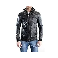 veste biker en cuir véritable homme slim multipoches rindway, s, couette (automne-hiver), noir, noir , s