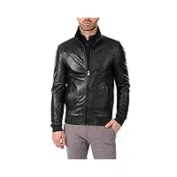 veste bomber en cuir véritable noir homme poches ouvert rindway, xxl, couette (autunne-hiver), noir, noir , xxl