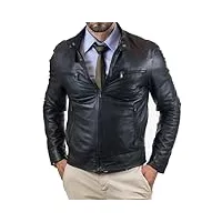 veste biker en cuir véritable noir homme slim quatre poches fermeture À glissière rindway, xl, couette (autunne-hiver), noir, noir , xl