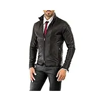 veste biker en cuir véritable noir homme slim avec lignes dos rindway, l, couette (autunne-hiver), marron foncé