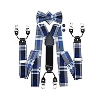 dshiop bretelles for hommes bleu plaid vintage mode 6 clips bretelles for hommes mariage travail jarretelles et noeud papillon ensemble