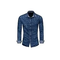 aqqwwer hauts à manches longues pour hommes men printed denim shirt cotton long sleeve plaid shirt streetwear (size : xx-large)