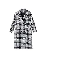 aqqwwer manteaux pour femme woolen coat lapel loose double breasted full sleeve plaid tweed overcoat female (color : black, size : xl)