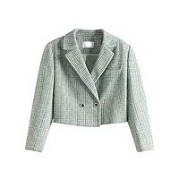 aqqwwer manteaux pour femme green tweed plaid short blazer women elegant office oversized blazer jacket female casual streetwear spring coat (color : green, size : l)