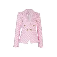 aqqwwer manteaux pour femme winter warm tweed fabric luxury designer plaid pattern street pink thick jacket women blazers (color : pink, size : m)