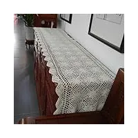 bzsddy chemin de table en dentelle de coton au crochet fait à la main nappe tricotée découpée housse de table basse beige/blanc