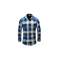 ccafret tshirt à manches longues pour hommes men plaid shirts long sleeve slim cotton shirt men brand casual denim style checks blue dress shirts (size : l)