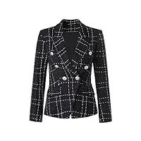 sukori manteaux pour femme women winter thick tweed blazer plaid pattern quality stunning lady outerwear jacket (color : black, size : m)