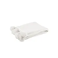 plaid pompon polyester blanc - l 170 x l 130 x h 1 cm