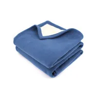 couverture polaire luxe 220x240 cm 100% polyester 430 g/m2 narvik bleu pétrole/naturel