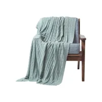 homescapes plaid en tricot en 100% coton bleu clair, 150 x 200 cm sf1157b