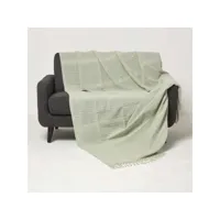 homescapes plaid vert clair en coton kashi à franges, 225 x 255 cm sf2265b