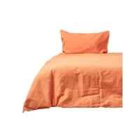 homescapes parure housse de couette en lin lavé et taies d'oreiller orange - 260 x 220 cm bl1531d