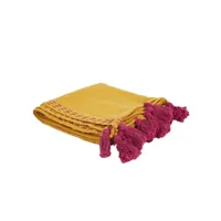 jeté de canapé surpiqué avec pompons - jaune et rose