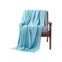 homescapes plaid en tricot en 100% coton bleu pastel, 150 x 200 cm sf1595b