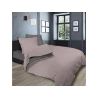 parure de lit en coton lavé 240x290 cm bicolore rose/gris