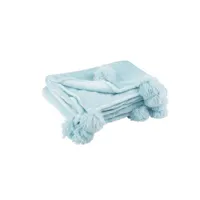 plaid pompon polyester bleu ciel - l 170 x l 130 x h 1 cm