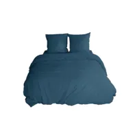 parure de lit - 100% microfibre lavée - 220 x 240 cm - bleu nuit