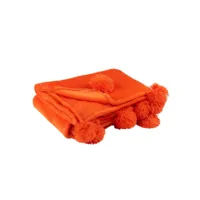 plaid pompon polyester orange vif - l 170 x l 130 x h 1 cm