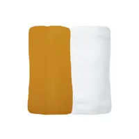 lot de 2 draps housses jersey 40x80 cm coton bio ambre/blanc 4045-ambre/blanc