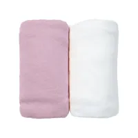 lot de 2 draps housses jersey 60x120 cm coton bio blanc/rose 4125-blanc/bois de rose