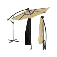 stilista® parasol de jardin 300 cm avec éclairage led et dispositif de manivelle, couverture incluse, beige