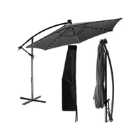 stilista® parasol de jardin 300 cm avec éclairage led et dispositif de manivelle, couverture incluse, anthracite