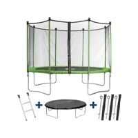trampoline yoopi 2 luxe - ø 3.65 m - avec filet + échelle + couverture + kit d'ancrage