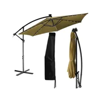 stilista® parasol de jardin 300 cm avec éclairage led et dispositif de manivelle, couverture incluse, kakibrun