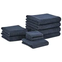 lot de 9 serviettes de bain en coton bleu foncé mitiaro 356132