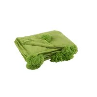 plaid pompon polyester vert gazon - l 170 x l 130 x h 1 cm