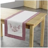 chemin de table douceur d'interieur chemin de table 40 x 140 cm polyester brode bonheur rose/blanc