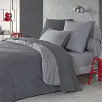 parure de lit bicolore en polyester gris 140x200