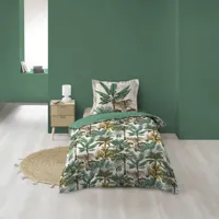 parure de lit imprimé feuillages exotiques coton multicolore 140x200