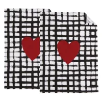 torchon de cuisine en coton (lot de 2) coeur noir blanc rouge - noir