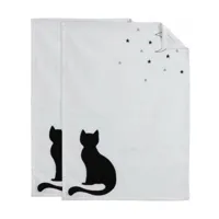 torchon de cuisine en coton (lot de 2) chat noir et blanc - noir